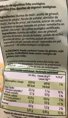 Lista de ingredientes del producto Barritas vegetales ecológicas Gutbio 70 g