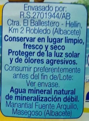 Lista de ingredientes del producto Agua mineral natural  