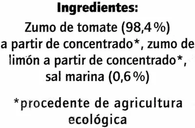 Lista de ingredientes del producto Zumo de tomate GutBio 1 l