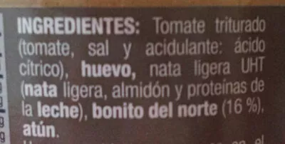 Lista de ingredientes del producto Pudin de Bonito del Norte Special de Aldi 100 g