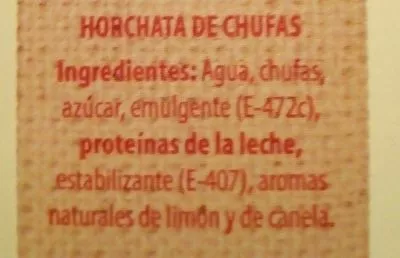 Lista de ingredientes del producto Horchata de chufa Milsani 