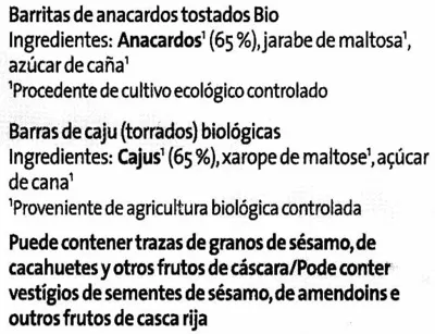 Lista de ingredientes del producto Barritas crujientes GutBio 75 g (3 x 25 g)