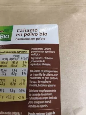 Lista de ingredientes del producto Cáñamo en polvo bio Gutbio 