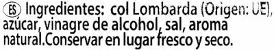 Lista de ingredientes del producto Col lombarda en tiras - DESCATALOGADO Klostergarten 680 g (neto), 650 g (escurrido), 720 ml