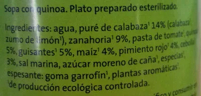 Lista de ingredientes del producto Guiso con quinoa al curry y coco GutBio 400 g