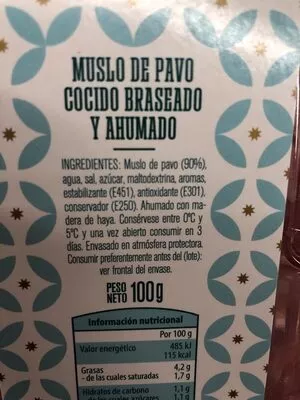 Lista de ingredientes del producto Muslo de pavo Delicato 100 g