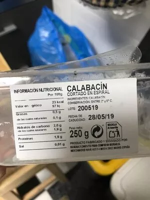 Lista de ingredientes del producto Espirales de calabacín El Mercado de Aldi 250 g