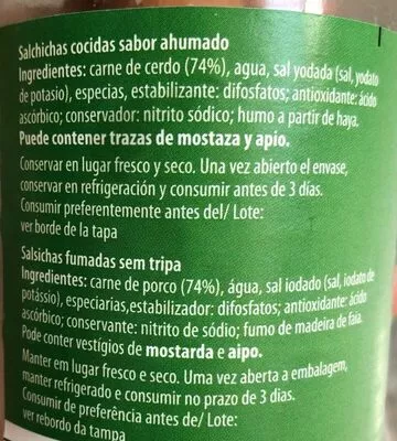 Lista de ingredientes del producto Salchichas cocidas ahumadas  