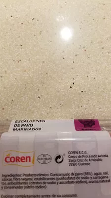 Lista de ingredientes del producto Escalopines de pavo marinado dia 