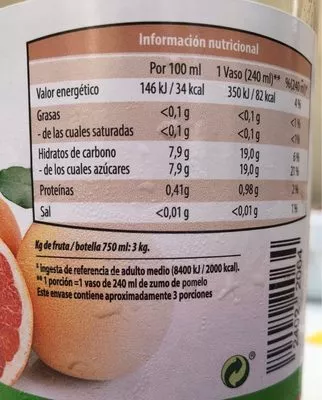 Lista de ingredientes del producto Zumo de Pomelo Gutbio 