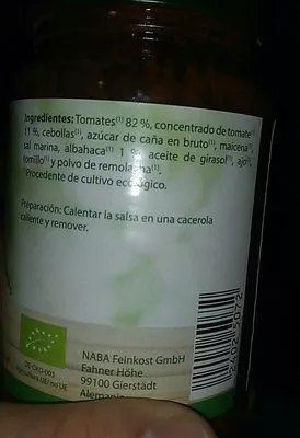 Lista de ingredientes del producto Salsa Albahaca Gutbio 