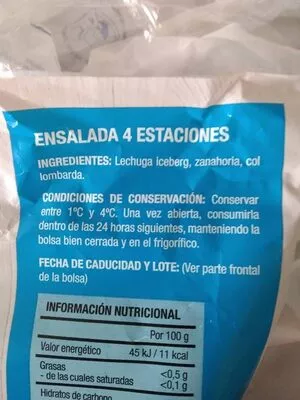 Lista de ingredientes del producto Ensalada 4 estaciones El Mercado de Aldi 