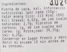 Lista de ingredientes del producto Cecina vacuno loncheada Ezequiel 