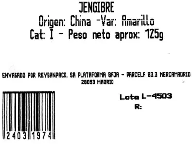 Lista de ingredientes del producto Jengibre fresco Reybanpack 125 g