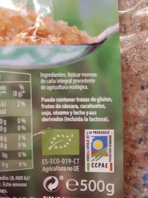 Lista de ingredientes del producto Azucar Moreno Demerara Gutbio 