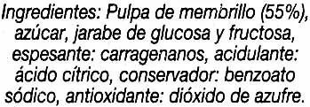 Lista de ingredientes del producto Dulce de membrillo El Rubí 400 g