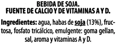 Lista de ingredientes del producto Bebida de soja Milsani 1 l