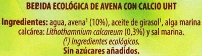 Lista de ingredientes del producto Bebida de avena GutBio 1 l