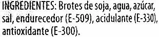 Lista de ingredientes del producto Brotes de soja. Asia Green Garden 345 g (neto), 180 g (escurrido), 370 ml