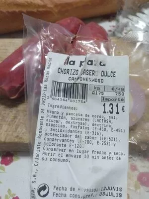 Lista de ingredientes del producto   