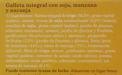 Lista de ingredientes del producto Galletas con soja, manzana y naranja Aurada 800 g (2 x 400 g)