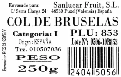 Lista de ingredientes del producto Col de Bruselas Sanlucar Fruit 250 g