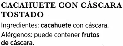 Lista de ingredientes del producto Cacahuetes con cáscara tostados sin sal Aldi 500 g