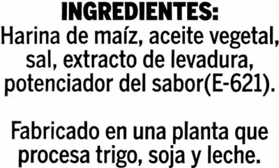 Lista de ingredientes del producto Aperitivo de maíz "Snackus" Snackus 80 g