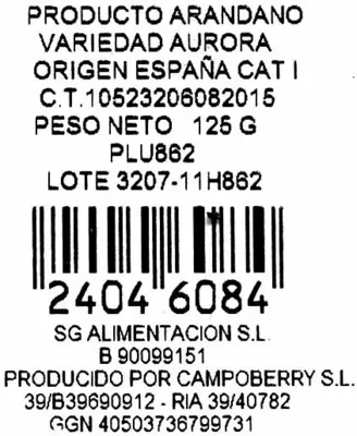 Lista de ingredientes del producto Arándano Campoberry 125 g