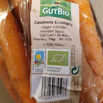 Lista de ingredientes del producto Pastanaga ecològica, Zanahoria Ecológica Gutbio 750 g