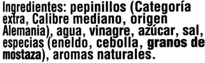 Lista de ingredientes del producto Pepinillos agridulces El Cultivador 670 (neto), 360 (escurrido), 720 ml