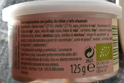 Lista de ingredientes del producto Paté vegetariano GutBio 125 g