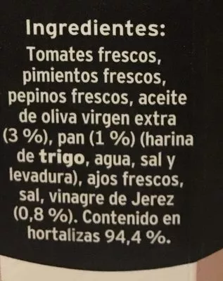 Lista de ingredientes del producto Gazpacho andaluz suave Casa Morando 