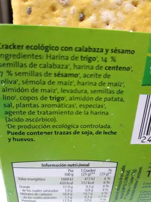 Lista de ingredientes del producto Crackers Gutbio 75 g