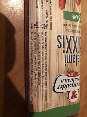 Lista de ingredientes del producto Salami Stixxis Rügenwalder Spezialitäten 