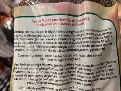 Lista de ingredientes del producto Pan de molde con semillas de amapola  450 g