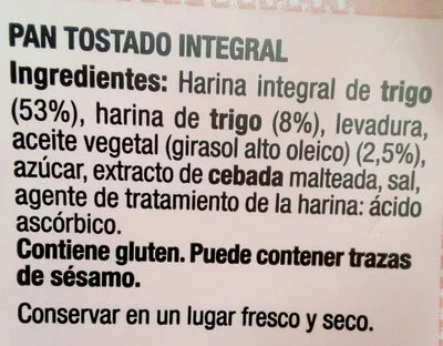 Lista de ingredientes del producto Tostadas integrales El Horno de Aldi 540 g