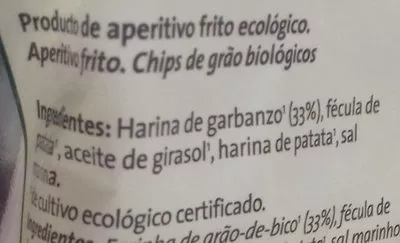 Lista de ingredientes del producto Chips de garbanzos ecológico GutBio 70 g