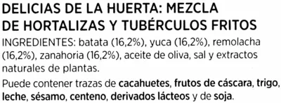 Lista de ingredientes del producto Chips vegetales Aldi 70 g