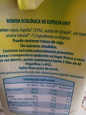 Lista de ingredientes del producto Bebida de Espelta GutBio 1 l