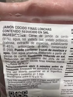 Lista de ingredientes del producto Jamon cocido  