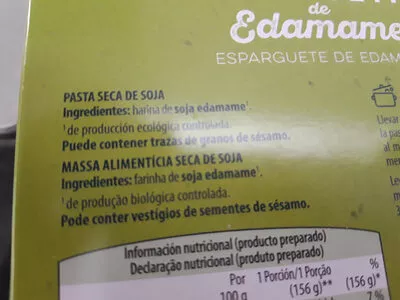 Lista de ingredientes del producto Espaguetis de edamame Sorribas 