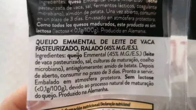 Lista de ingredientes del producto Queso rallado emmental Valblanc 250