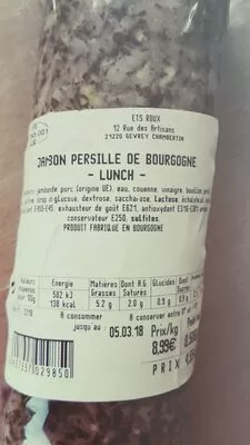 Lista de ingredientes del producto Jambon persillé de Bourgogne  