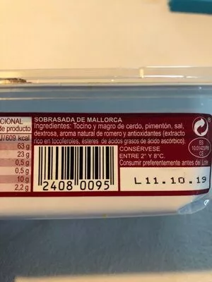 Lista de ingredientes del producto Sobrasada de Mallorca la reina 