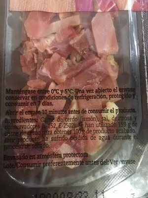 Lista de ingredientes del producto Jamón Curado en cintas  150 g