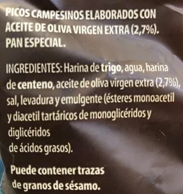 Lista de ingredientes del producto Campesinos Tesoros del Sur 