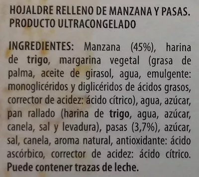 Lista de ingredientes del producto Strudel de manzana Flete 600 g