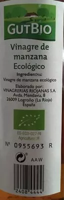 Lista de ingredientes del producto Vinagre de manzana Gutbio 