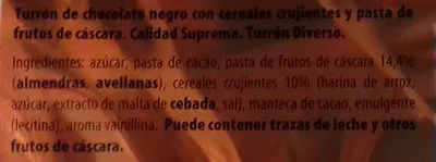 Lista de ingredientes del producto Turrón crujiente negro Flor de Navidad 300 g